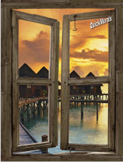 beach resort sunset  window mural 