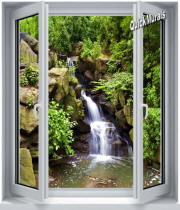 black forest waterfall window mural