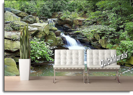 Mountain Waterfall mural roomsetting