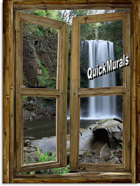 Waterfall Cabin Window #2 Wall Mural