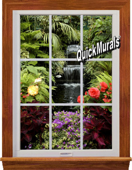 Garden Waterfall Window Wall Mural