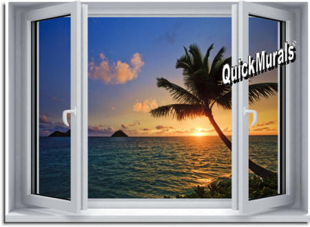 Sunset Palm Window Wall Mural 