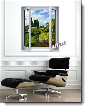 Mountain Lake Window Wall Mural Roomsetting