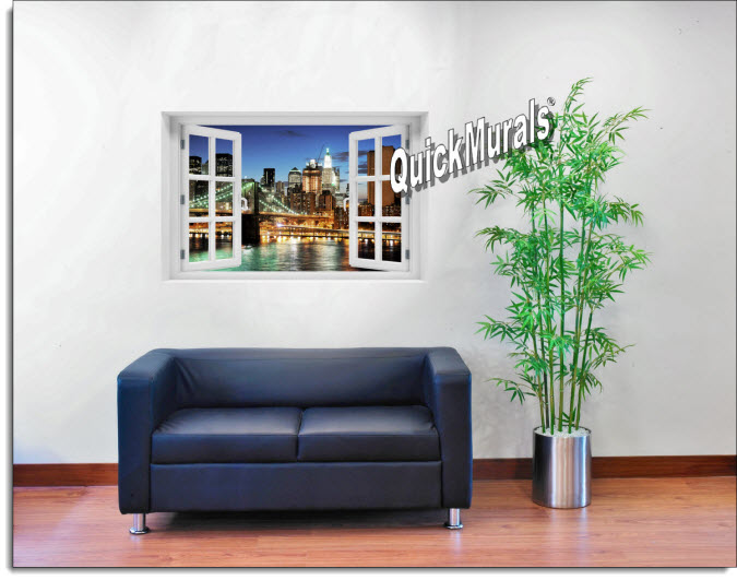 Brooklyn Bridge Color Instant Window Mural roomsetting