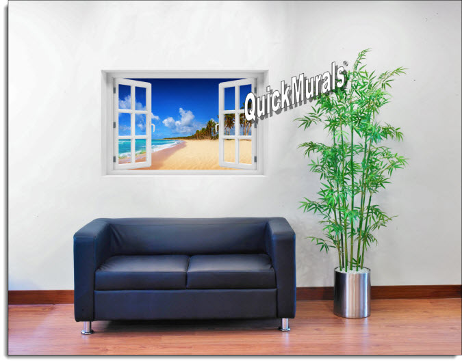 Seychelles Beach Instant Window Mural roomsetting